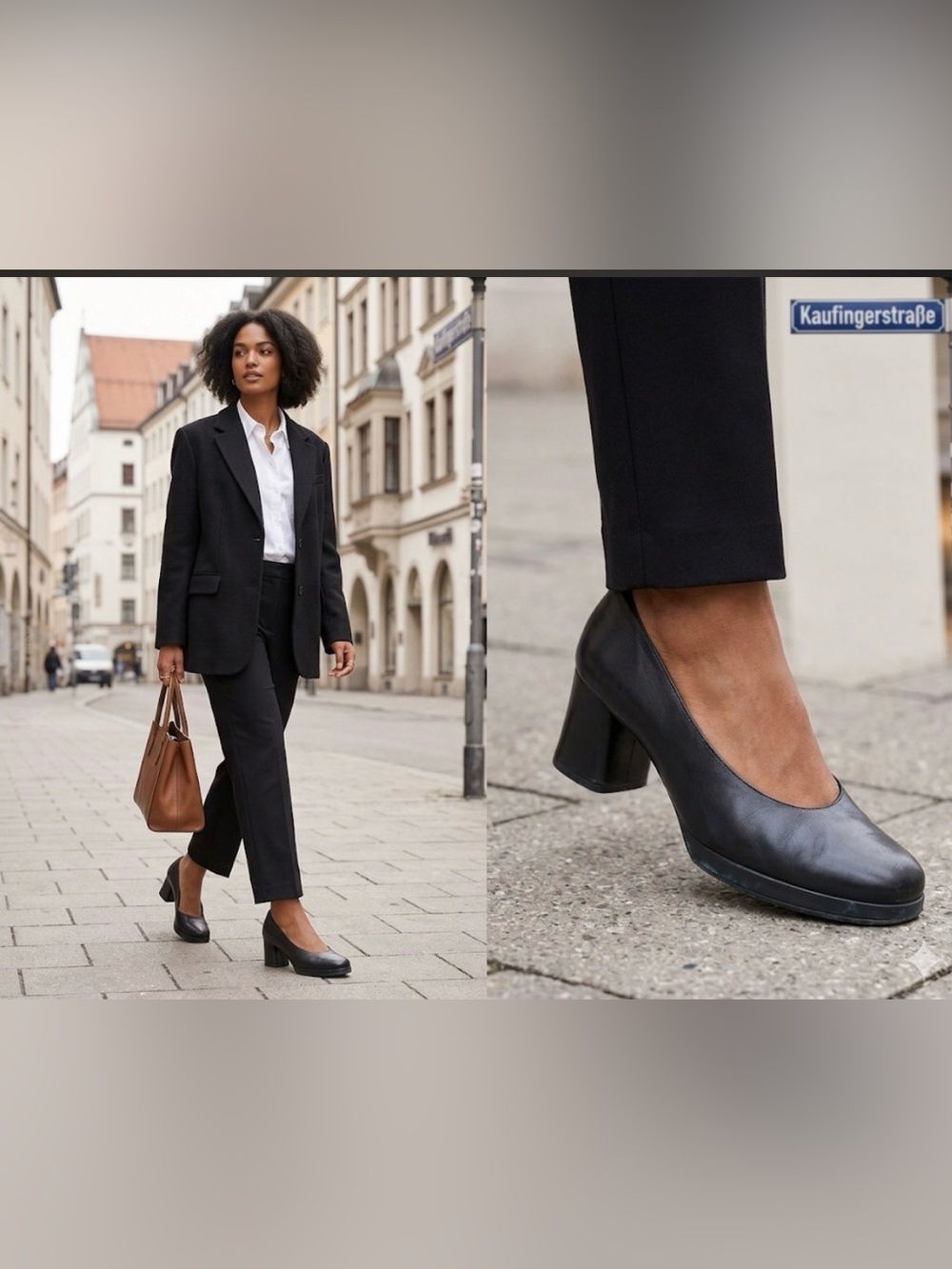 Paul Green Black Leather Block Heel Pumps
